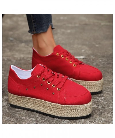 Women Casual Shoes Lace Up Round Toe Rope Large Casual Women's Shoes with Thick Soles Women Casual Shoes Red $19.49 Athletic ...