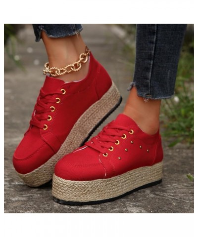 Women Casual Shoes Lace Up Round Toe Rope Large Casual Women's Shoes with Thick Soles Women Casual Shoes Red $19.49 Athletic ...