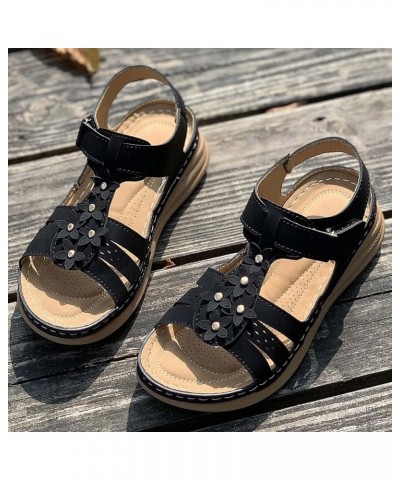 Sandals Women Ankle Straps Soft Cushion Platform Wedge Sandals Open Toe Solid Color Flat Summer Womens Sandals Black $14.49 O...