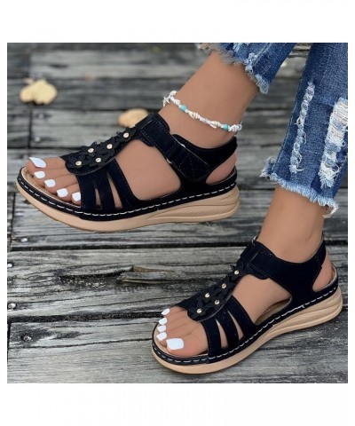 Sandals Women Ankle Straps Soft Cushion Platform Wedge Sandals Open Toe Solid Color Flat Summer Womens Sandals Black $14.49 O...