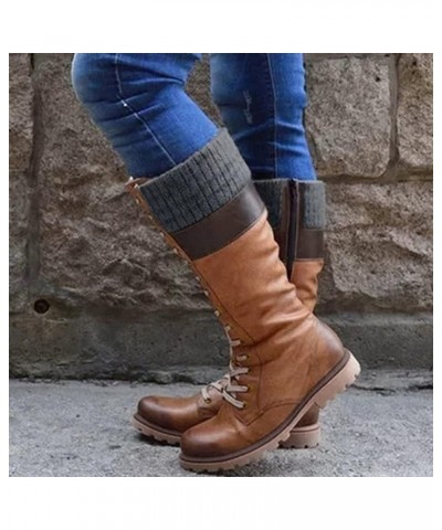 Cowboy Boots Women, Womens Block Heel Knee High Boots Pull On Lace Up Stiching Cowboy Boots Fashion Vintage Boots Yellow $26....