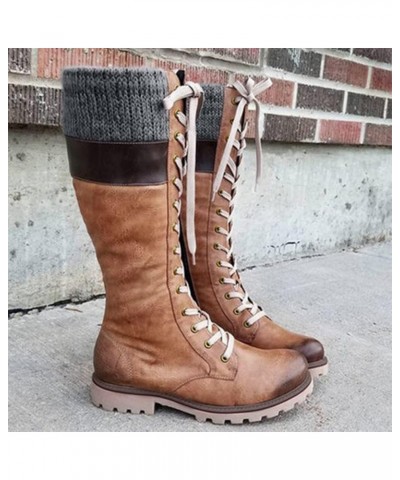 Cowboy Boots Women, Womens Block Heel Knee High Boots Pull On Lace Up Stiching Cowboy Boots Fashion Vintage Boots Yellow $26....