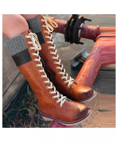 Cowboy Boots Women, Womens Block Heel Knee High Boots Pull On Lace Up Stiching Cowboy Boots Fashion Vintage Boots Yellow $26....