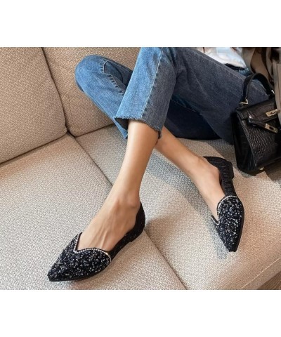 Womens Comfortable Flats Pointed Toe Rhinestone Wedding Dress Flats Breathable Slip on Walking Flat Shoes H Black $10.98 Flats