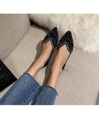 Womens Comfortable Flats Pointed Toe Rhinestone Wedding Dress Flats Breathable Slip on Walking Flat Shoes H Black $10.98 Flats