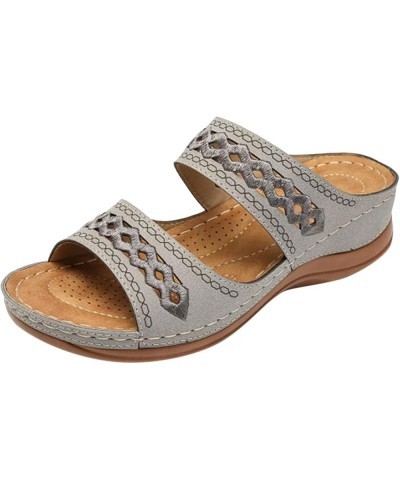 Womens Open Toe Breathable Beach Sandals Slip-On Casual Leopard Wedges Sandals wedge sandals casual summer Z 12-grey $16.28 S...