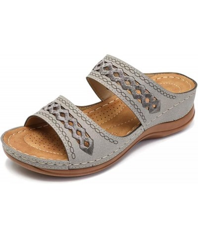 Womens Open Toe Breathable Beach Sandals Slip-On Casual Leopard Wedges Sandals wedge sandals casual summer Z 12-grey $16.28 S...