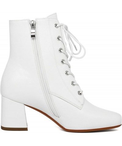 Women Chunky Heel Square Toe Ankle Boots Lace Up Block Heel Booties Comfortable Mid Heel GOGO Boots Dress Shoes 1-white $23.1...