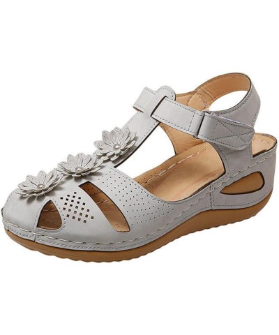 Womens Wedge Flower Summer Comfortable Platform Bohemia Shoes Sandals With Arch Support Women Sandals Size 8 Wide Grey $16.44...