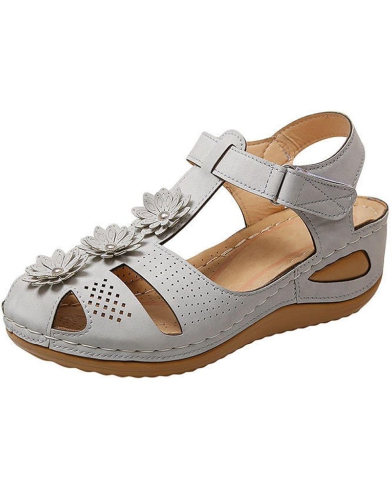 Womens Wedge Flower Summer Comfortable Platform Bohemia Shoes Sandals With Arch Support Women Sandals Size 8 Wide Grey $16.44...