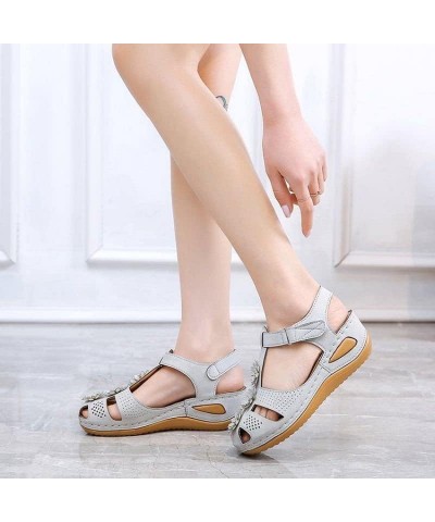 Womens Wedge Flower Summer Comfortable Platform Bohemia Shoes Sandals With Arch Support Women Sandals Size 8 Wide Grey $16.44...