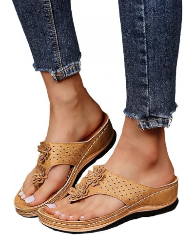 Women Girls Bohemian Sandals Shiny Slope Heel Clip Toe Sandals Fashion Beach Slippers Platform Dressy Summer 3-brown-1 $11.79...