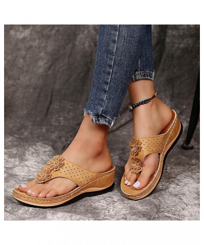 Women Girls Bohemian Sandals Shiny Slope Heel Clip Toe Sandals Fashion Beach Slippers Platform Dressy Summer 3-brown-1 $11.79...