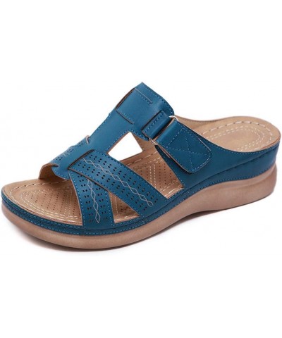 Womens Flats Sandals Faux Leather Summer Athletic Sandals Comfy Driving Walking Shoes With Arch Support Blue Size 8 $24.37 Sa...