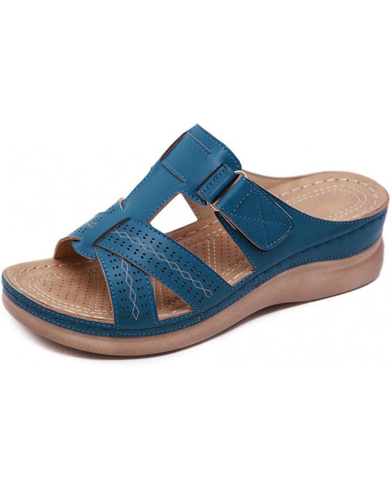 Womens Flats Sandals Faux Leather Summer Athletic Sandals Comfy Driving Walking Shoes With Arch Support Blue Size 8 $24.37 Sa...