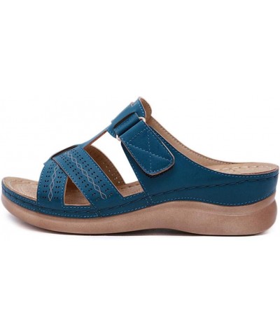 Womens Flats Sandals Faux Leather Summer Athletic Sandals Comfy Driving Walking Shoes With Arch Support Blue Size 8 $24.37 Sa...