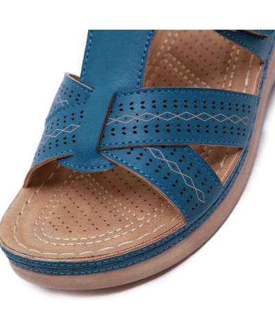 Womens Flats Sandals Faux Leather Summer Athletic Sandals Comfy Driving Walking Shoes With Arch Support Blue Size 8 $24.37 Sa...