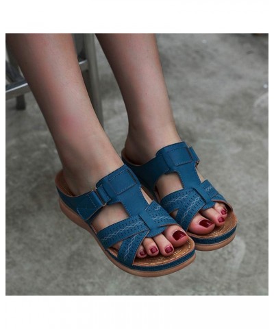 Womens Flats Sandals Faux Leather Summer Athletic Sandals Comfy Driving Walking Shoes With Arch Support Blue Size 8 $24.37 Sa...