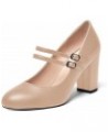 Womens Bridal Sexy Two Straps Round Toe Matte Fashion Buckle Block High Heel Pumps Dress Shoes 3.5 Inch Beige $41.68 Pumps