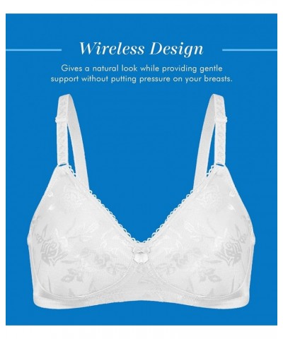 5006222 Floral Jacquard Wireless Soft Cup Bra with Lightly-Lined Cups White $9.43 Boots