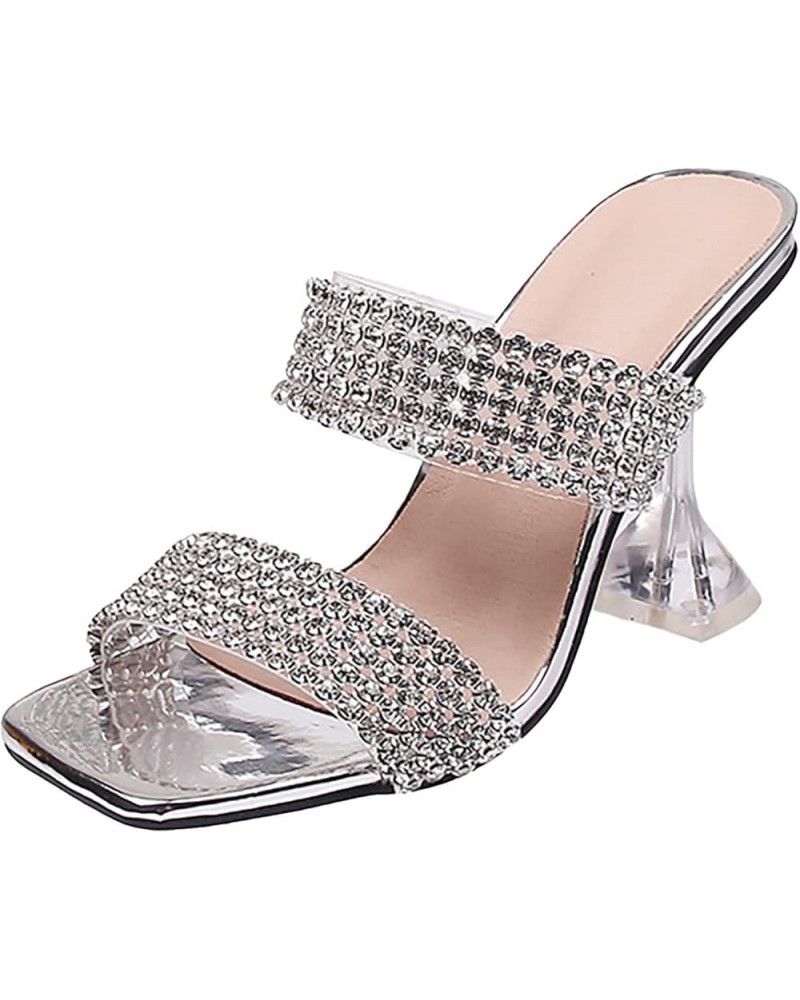 strap heels for women Women High Heels Platform Sandals Transparent Strap Slippers Platform Sandals Z 14-silver $24.98 Outdoo...