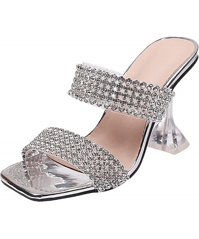 strap heels for women Women High Heels Platform Sandals Transparent Strap Slippers Platform Sandals Z 14-silver $24.98 Outdoo...