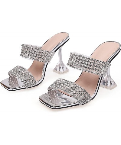 strap heels for women Women High Heels Platform Sandals Transparent Strap Slippers Platform Sandals Z 14-silver $24.98 Outdoo...