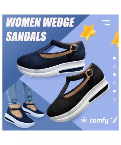 Wedges for Women, Womens Slide Wedge Sandal Summer Platform Casual Wedges Toe Open Toe Buckle Ankle Strap Sandals Z7-black $1...