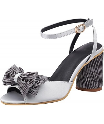 Womens British Style Solid Color Leather Bow Thick Heel Hollow Fashion Retro Sandals Size 12 Sandals for Women Grey 8 $26.77 ...