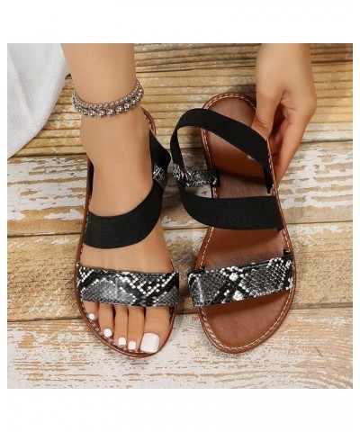 Snakeskin Leather Slippers Ladies Fashion Summer Pattern Leather Open Toe Flat Bottom Beach Sandals Slip On Waterproofproof S...