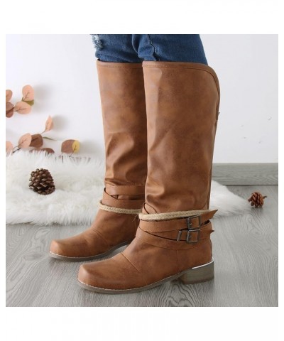 Motorcycle Boots for Women Lace Up Boots Women'S Knee High Boots Sexy Sqaure Toe Boots 4-brown $28.39 Outdoor Shoes