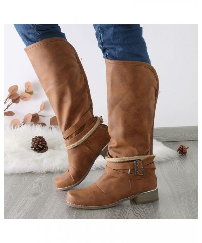 Motorcycle Boots for Women Lace Up Boots Women'S Knee High Boots Sexy Sqaure Toe Boots 4-brown $28.39 Outdoor Shoes