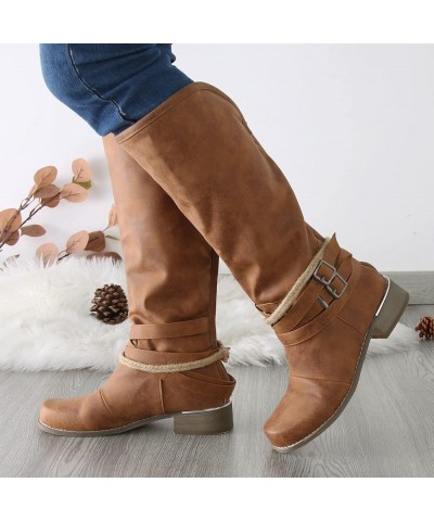 Motorcycle Boots for Women Lace Up Boots Women'S Knee High Boots Sexy Sqaure Toe Boots 4-brown $28.39 Outdoor Shoes