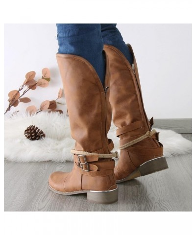 Motorcycle Boots for Women Lace Up Boots Women'S Knee High Boots Sexy Sqaure Toe Boots 4-brown $28.39 Outdoor Shoes