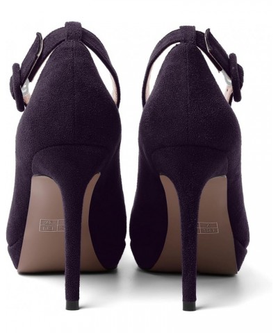 Womens Dress Ankle Strap Wedding Suede Buckle Solid Platform Pointed Toe Stiletto High Heel Pumps Shoes 4 Inch Eggplant $45.5...