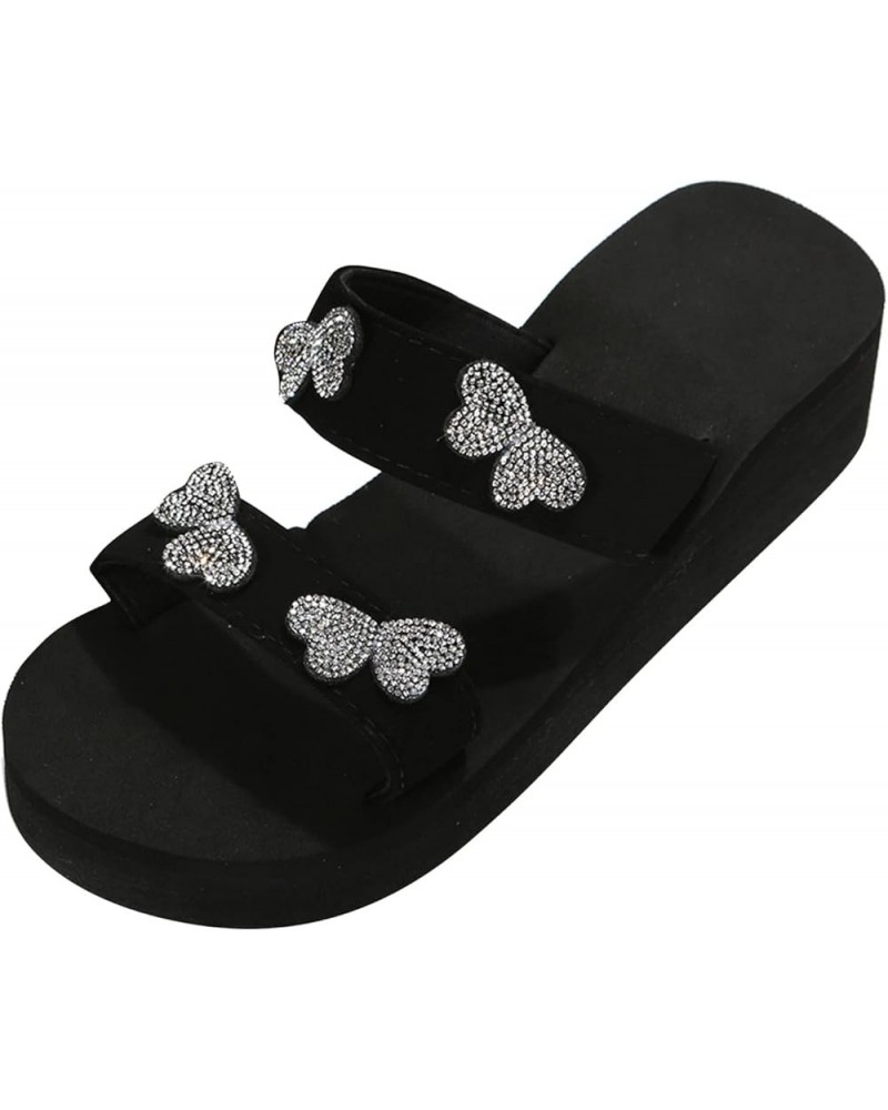 Women Diamond Butterfly Decor Thick Bottom Slipper Non Slip Arch Support Platform Sandals Slip on Dressy Sandals 8 Black $11....