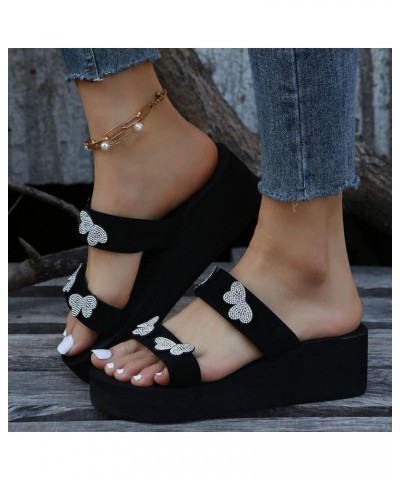 Women Diamond Butterfly Decor Thick Bottom Slipper Non Slip Arch Support Platform Sandals Slip on Dressy Sandals 8 Black $11....