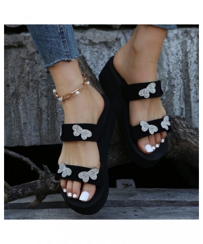 Women Diamond Butterfly Decor Thick Bottom Slipper Non Slip Arch Support Platform Sandals Slip on Dressy Sandals 8 Black $11....