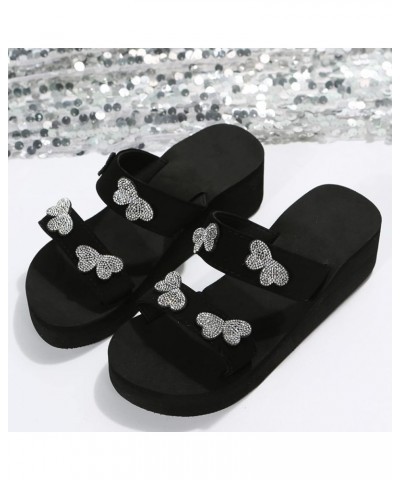 Women Diamond Butterfly Decor Thick Bottom Slipper Non Slip Arch Support Platform Sandals Slip on Dressy Sandals 8 Black $11....