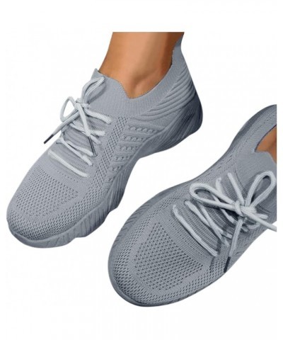 Women's Fashion Platform Solid Color Lace-up Mesh Knitted Sneakers Athletic Walking Shoes Lightweight Tennis Shoes Casual Sho...