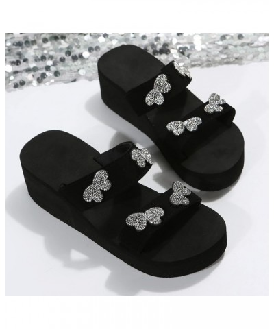 Women Diamond Butterfly Decor Thick Bottom Slipper Non Slip Arch Support Platform Sandals Slip on Dressy Sandals 8 Black $11....