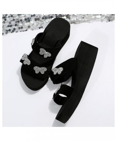 Women Diamond Butterfly Decor Thick Bottom Slipper Non Slip Arch Support Platform Sandals Slip on Dressy Sandals 8 Black $11....