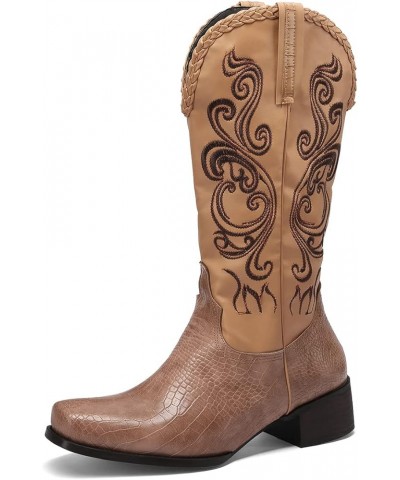 Women Embroidered Western Boots 07 Khaki $33.47 Boots