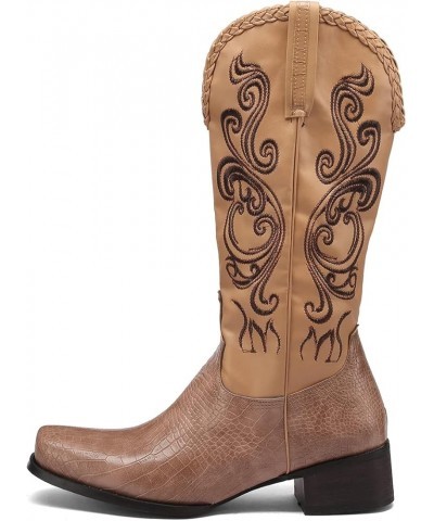 Women Embroidered Western Boots 07 Khaki $33.47 Boots