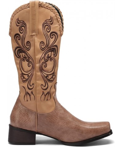 Women Embroidered Western Boots 07 Khaki $33.47 Boots