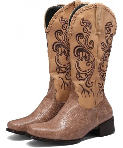 Women Embroidered Western Boots 07 Khaki $33.47 Boots