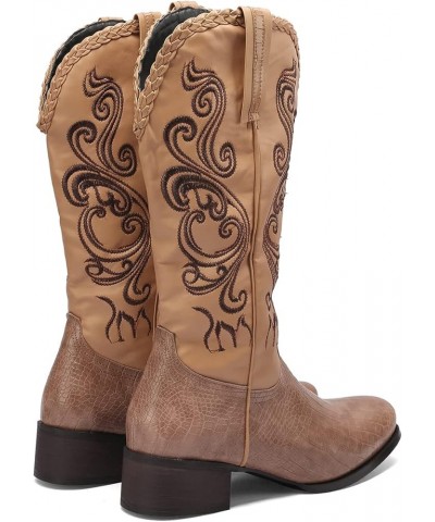 Women Embroidered Western Boots 07 Khaki $33.47 Boots