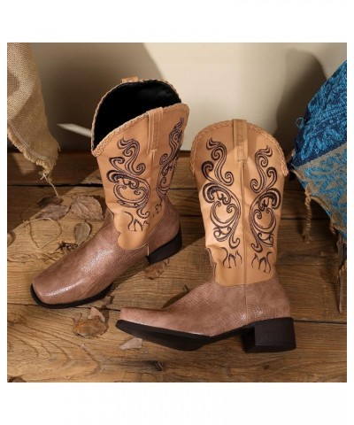 Women Embroidered Western Boots 07 Khaki $33.47 Boots