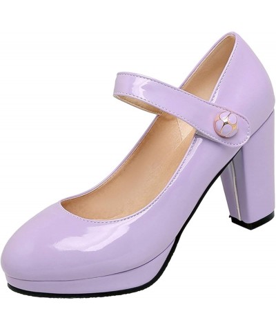 Women Fashion Platforms Heels Pumps with Round Toe Purple $29.44 Pumps