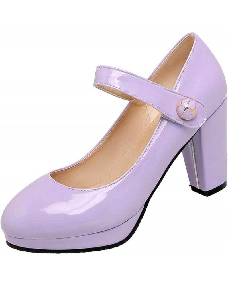 Women Fashion Platforms Heels Pumps with Round Toe Purple $29.44 Pumps